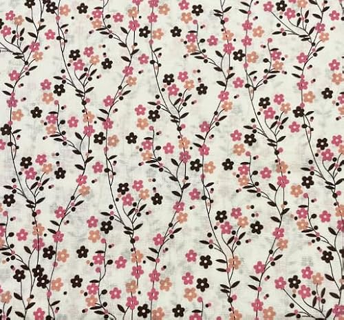 Beige Cotton Fabric by The Half Yard, Pink Brown Peachy