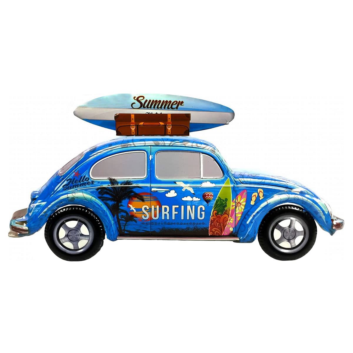 Adorno Pared Decorativo de Metal Coche Surf Azul. Vehículos. Cuadros y Apliques. Decoración Hogar. Regalos Originales. 50 x 0,50 x 25 cm