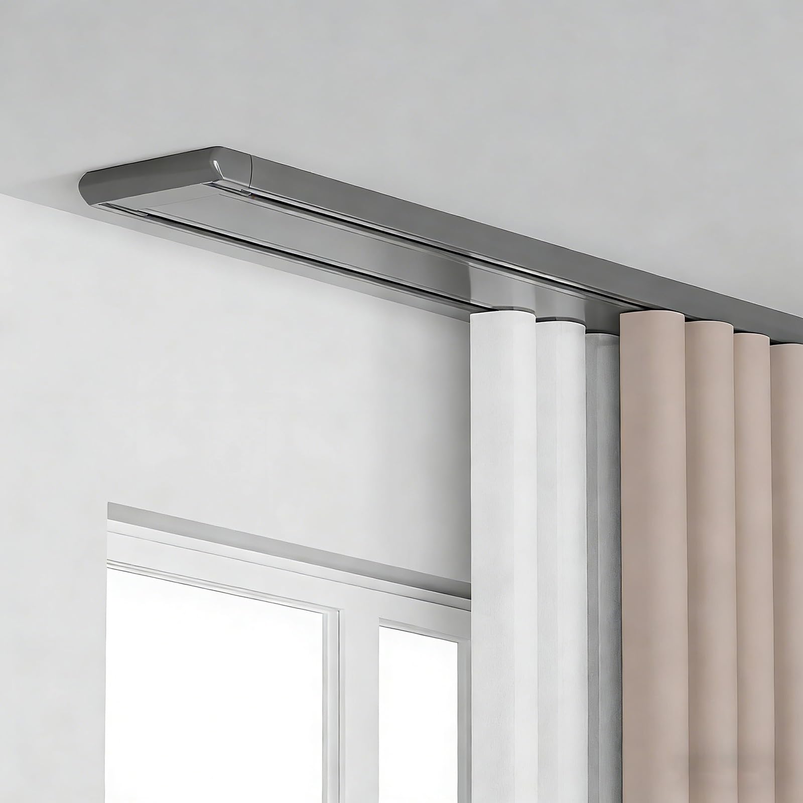 Système de rails de rideau de plafond à double rangée avec poulie cachée en alliage d'aluminium pour salon, chambre à coucher, séparateur d'hôpital, gris, 3,8 m