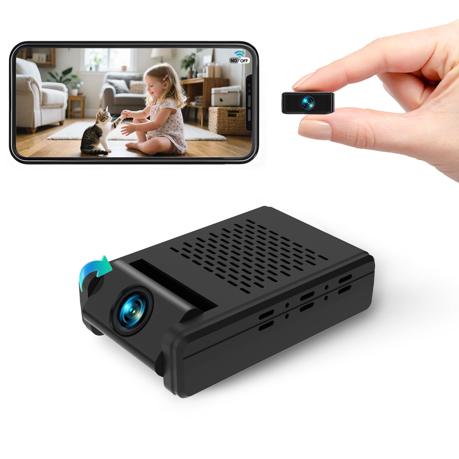 Hidden Video Cameras Mini Security Camera 2025 Upgraded Wireless Nanny Cam with 1-Year Cloud Storage 180 Rotating Lens