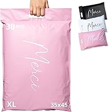 EMBALLAX - 30 Pochettes d’Envoie Colis Vinted - Grand Format XL 45x35cm - Résistante, Opaque, Imperméable - Enveloppe Plastique Expédition - Emballage Envoie Vetement, Boite, Sac - Poignée - Merci