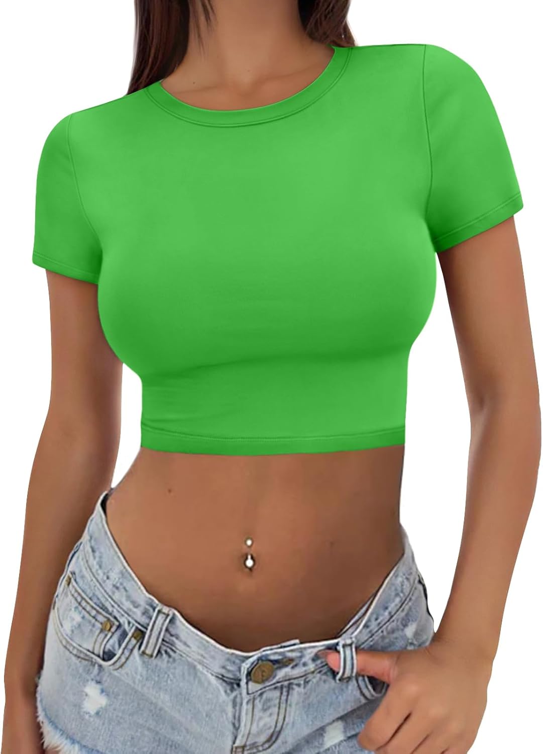 SKYZOO Crop Tops for Women Cute Summer Basic Tees Slim Fit Trendy Short Sleeve T Shirts for Teen Girls 2025