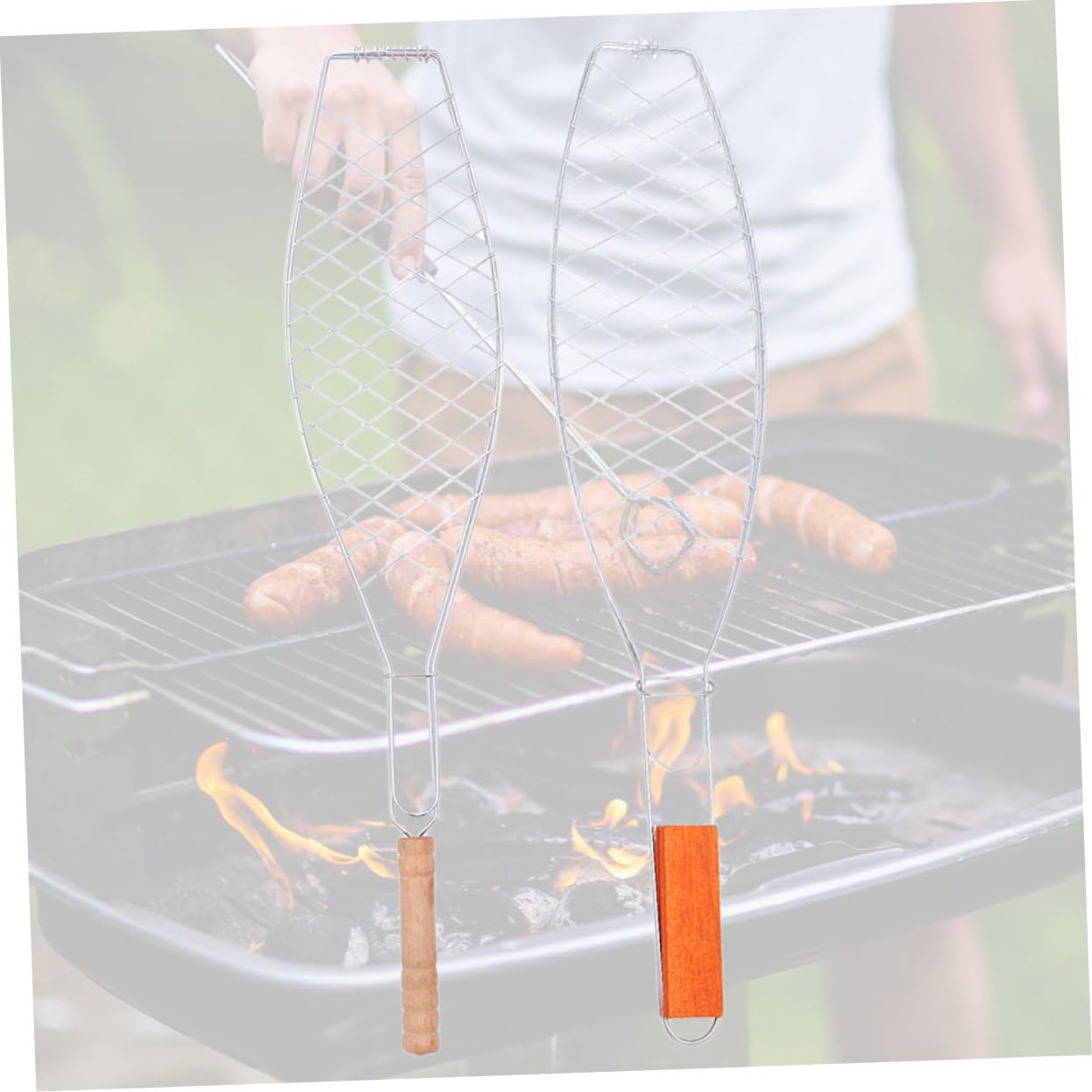 ibasenice Outdoor Grill Accessory 2 Pack Bbq Net Clamp Fish Grilling Basket Charcoal Basket Grilling Tool