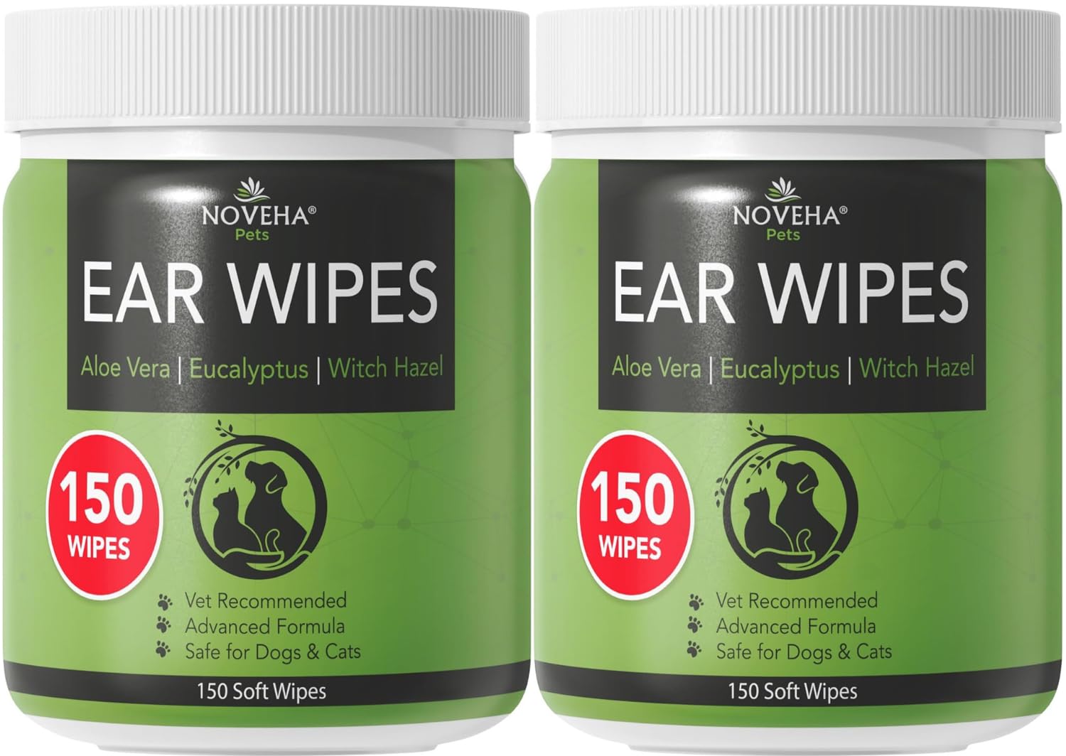 NOVEHA 300PCs Dog Ear Cleaner Wipes, Daily Ear Cleaner for Dogs & Cats - Stop Ear Itching with Aloe, Eucalyptus & Witch Hazel Ear Wipes for Dogs - for Odor Control, Dirt and Wax Removal, Unscented