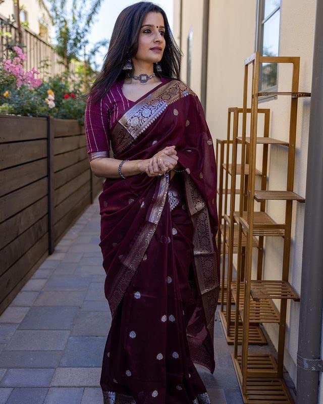 Image of Banarasi soft Cotton-Silk Saree with Unstitched Blouse - Graceful Design for Special Occasions, Weddings & Festivals