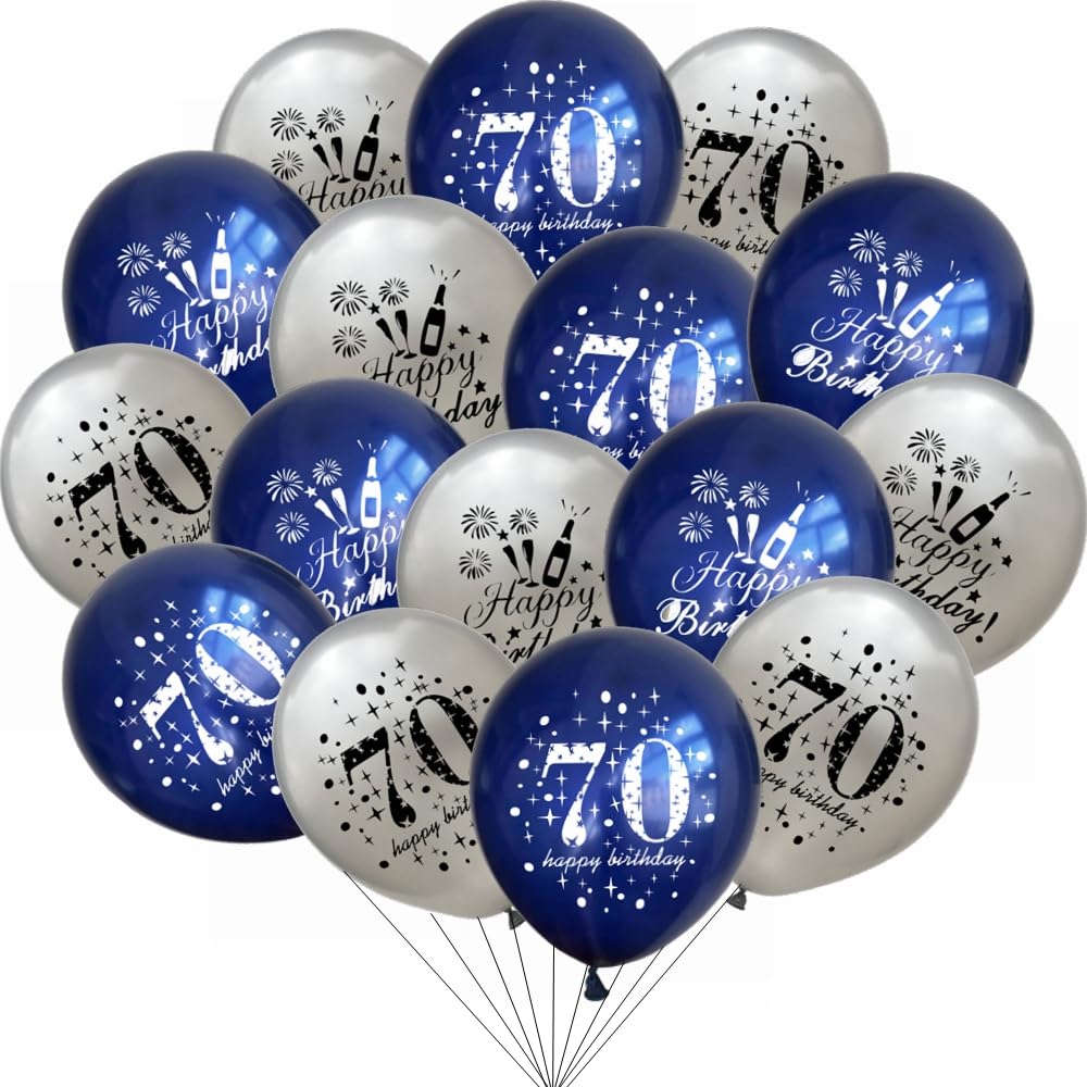 Yunchu Online 70th Birthday Balloons Happy 70th Birthday Balloons Blue Silver 70th Birthday Decoration 70 Anniversary Birthday Party Decoration for Girls Boys 70th Birthday Anniversary Accessories
