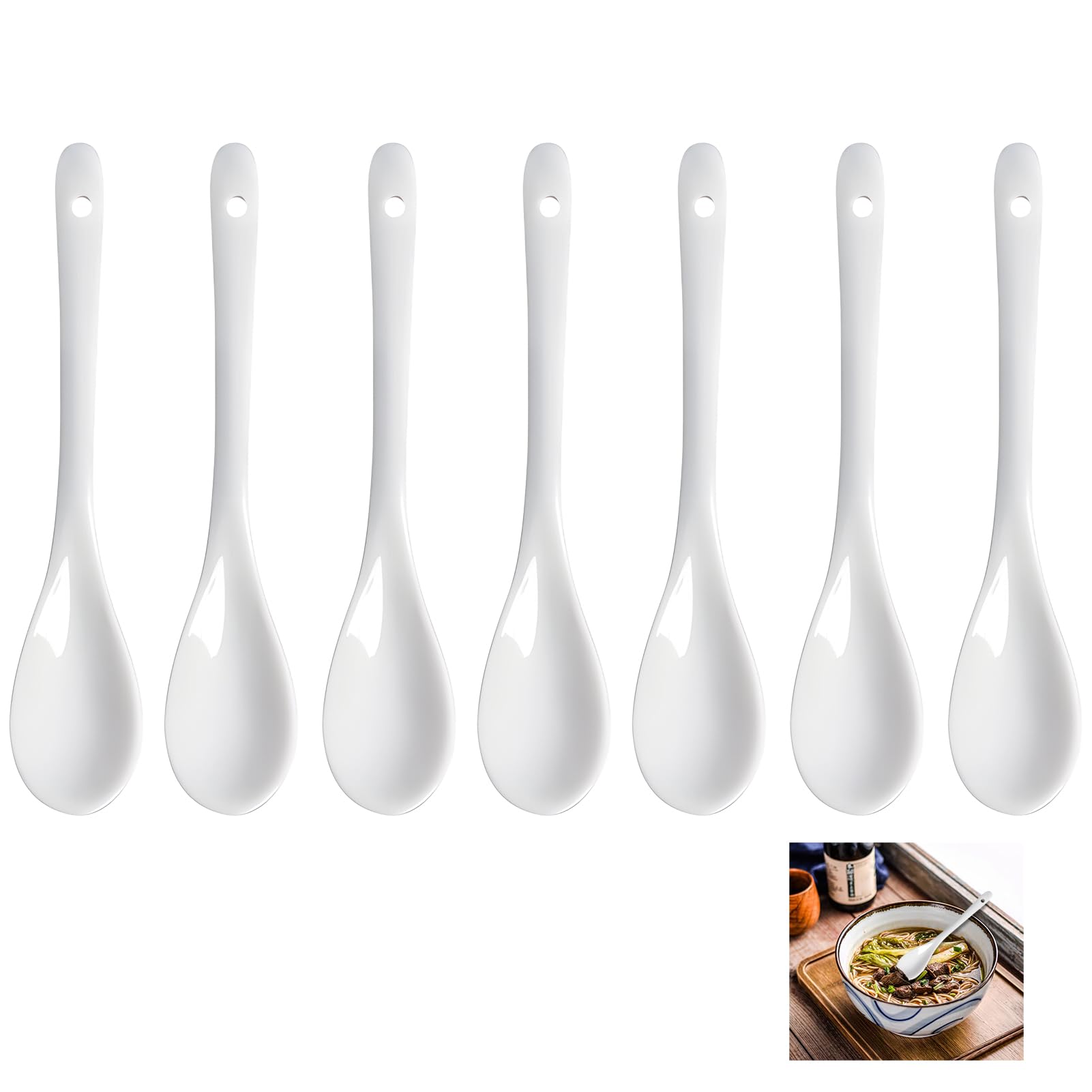 7 sztuk białych łyżeczek ceramicznych, 13 x 2,5 cm łyżki do jajek z porcelany mini łyżeczki deserowe porcelana łyżka uchwyt łyżka do mieszania łyżka do kawy ceramiczna łyżka do restauracji, sklepów