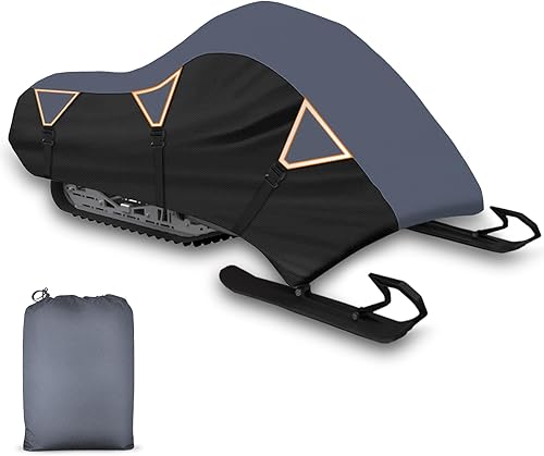 COVERVIN Funda para moto de nieve, accesorios para motos de nieve, cubierta de almacenamiento impermeable universal (naranja y gris, XL (145 x 51 x