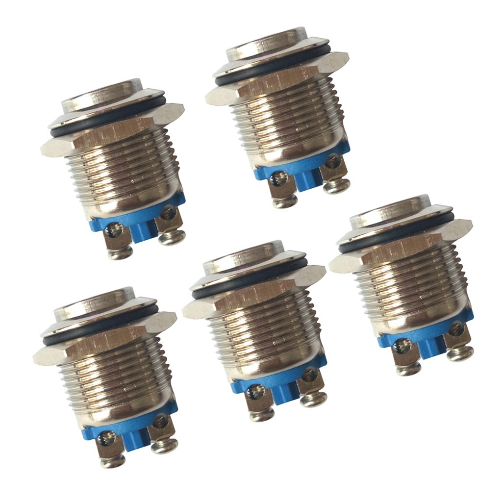 CALANDIS® 5Pcs 16Mm High Round Metal 1 No Push Button Momentary Switch Latching Waterproof Screw Terminals Silver Contact-picture-20