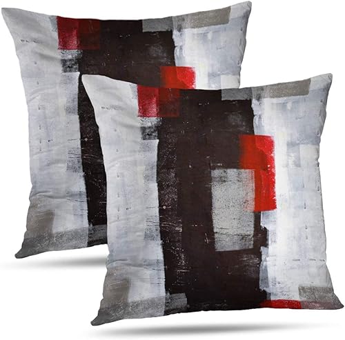 Alricc Juego de 2 fundas de almohada de arte abstracto rojo y gris modernas fundas decorativas de pared negras y blancas para dormitorio sofá sala