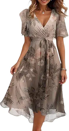 Spring Summer Chiffon Midi Dresses for Women 2025 Elegant Classy Wedding Guest Floral Formal Cocktail Prom Dress