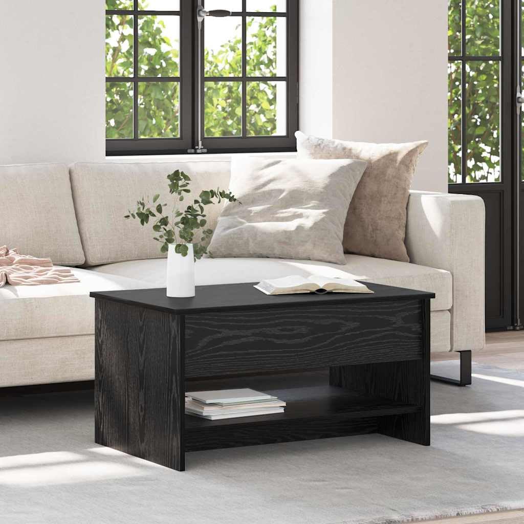 Table basse noire avec étagère de rangement inférieure double plateau