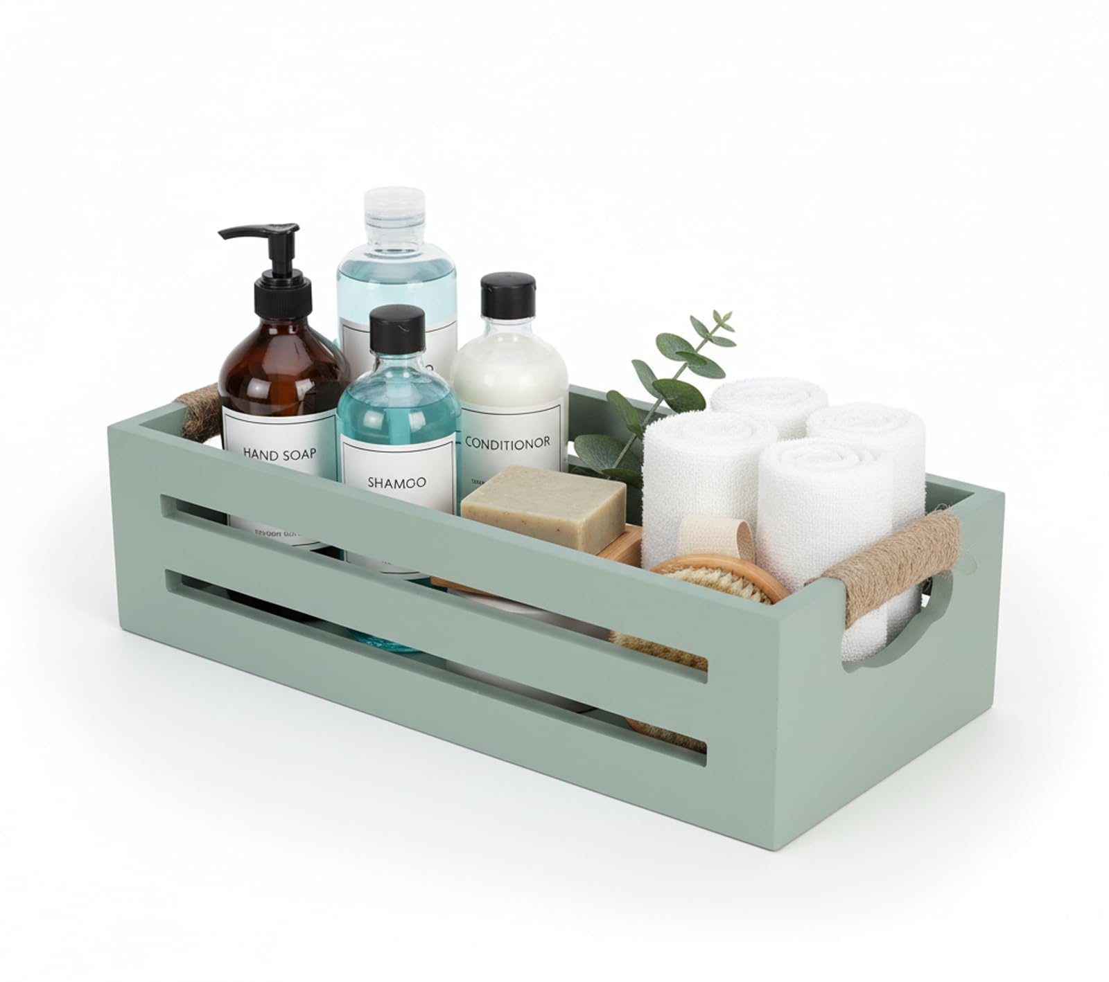 Punorric Toilet Roll Basket - Solid Wood Toilet Roll Storage, Wooden Bathroom Accessories with Handle, Hollow Design Bathroom Storage Basket, Multi-Use for Home & Office, Green โ image 1