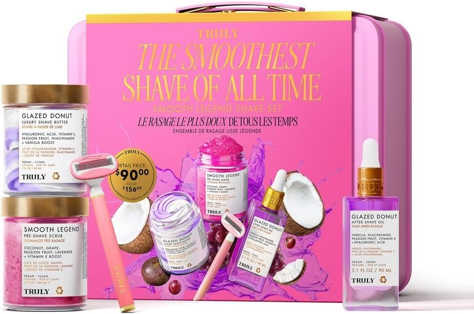 Truly Beauty Ultimate Smooth Legend Shave Set | 3-Step Kit With Body Scrub, Butter, After Oil, Razor & Fuzzy Bag Prevents Ingrowns Redness Soothing For Skin (5 Pc)