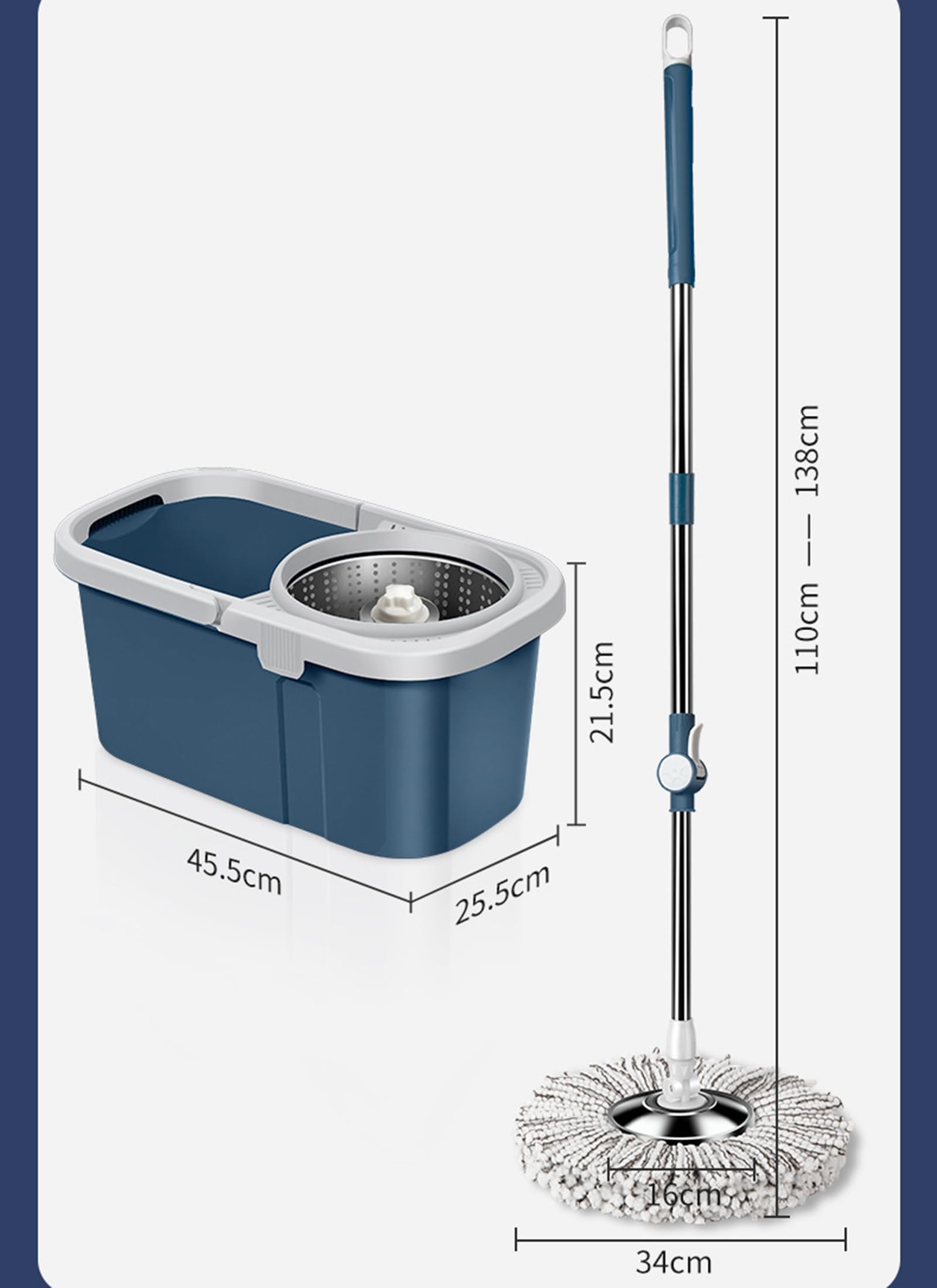 fregonas A, fregona giratoria y Cubo Duty con Juego de escurridor, Cesta de escurrido de Acero y Ruedas extragrandes, Sistema de Limpieza de 360° con Mango Ajustable,