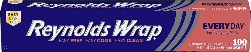 Wrap Everyday Strength Aluminum Foil Roll, 12 Inch Wide, 100sq ft | 12 Inch Kitchen Foil Roll, Grill And Freezer Safe, Ideal For Foil Packets, Grilling, Home Cooking, 33.3 yds x 12 in
