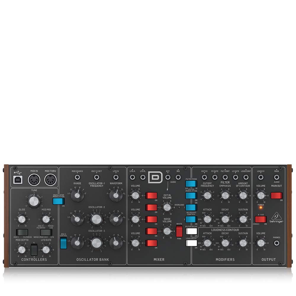 Behringer Legendärer Analog-Synthesizer Modell D, mit 3 VCO-Anschlüssen & Goobay 50020 Audio Stereo Verbindungskabel, 5-polig DIN Stecker auf 5-polig DIN Stecker, geschirmt, schwarz, 1,5m