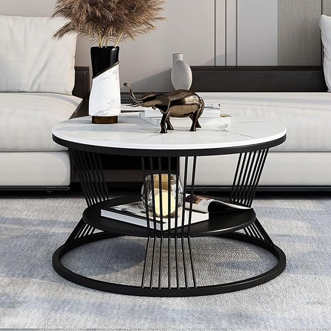 Image of Featuring Two Shelves for Storage, a Wood Movable top for Your Living Room, and Assorted Side, end, and Phone Tables, This Modern Round Coffee Table-Black White