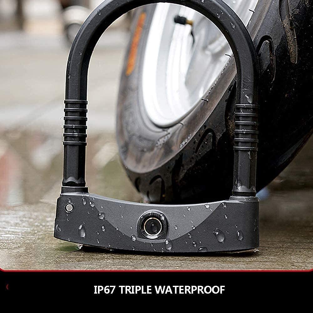 Candado de Bicicleta Bloqueo de Huellas Dactilares Carga USB Impermeable IP67 100 Huellas Dactilares Tiempo de Desbloqueo 0.5s Seguridad para Bicicletas al Aire Libre (Negro, Talla L)