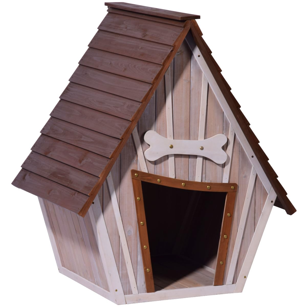 dobar® Hundehütte "Hubi" - Outdoor Hundehaus Massivholz - Hundekäfig Spitzdach - Holzhütte für mittelgroße Hunde - Haustierhütte mit abnehmbarem Boden - 90 x 77 x 109 cm - Braun/Grau