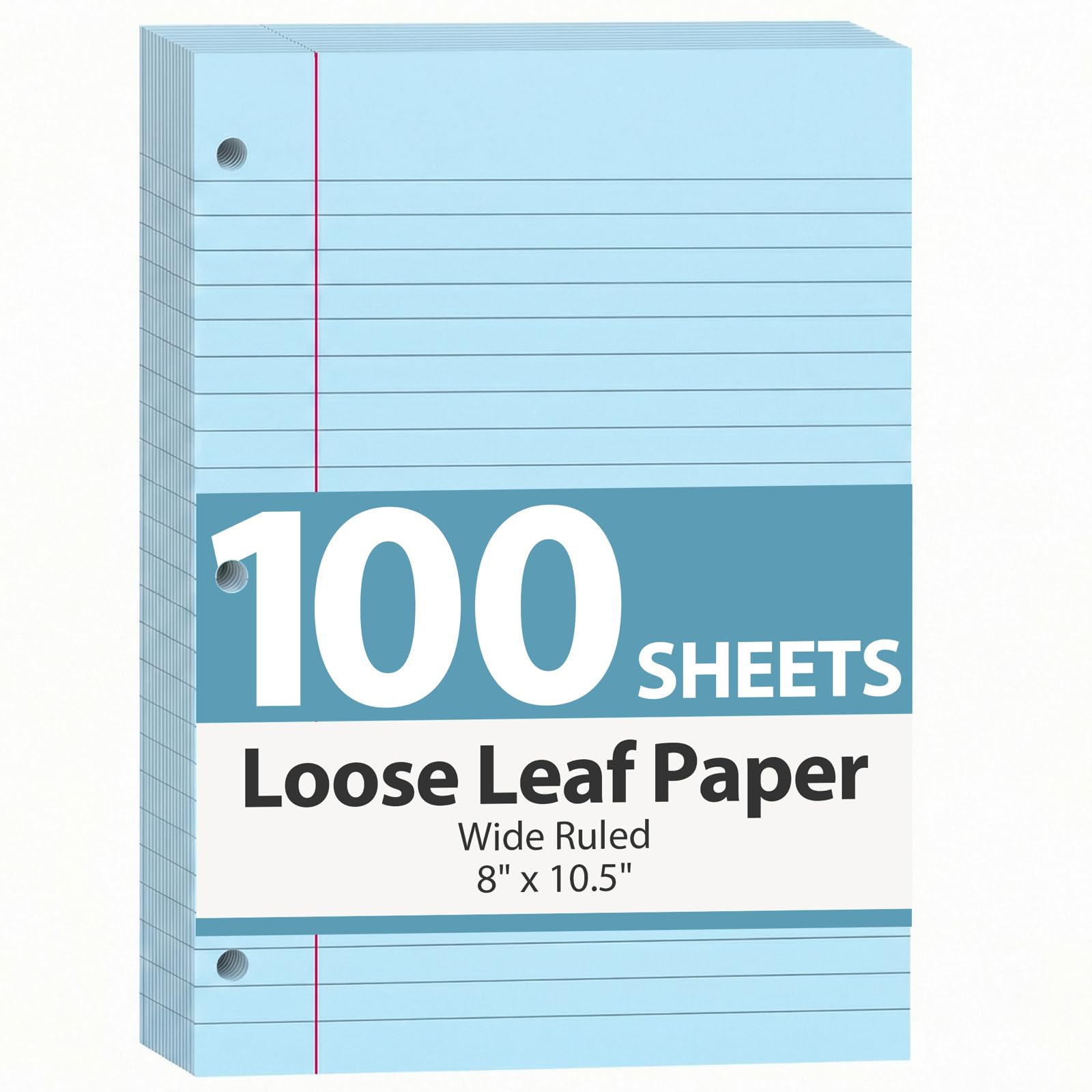 HIBOX Papier liściasty, szeroki papier do notatnika, 100 arkuszy 20 x 26,5 cm, niebieski, 3-otworowy segregator na przybory szkolne i szkolne, zwalcza odpowietrzanie atramentu, planery biurowe