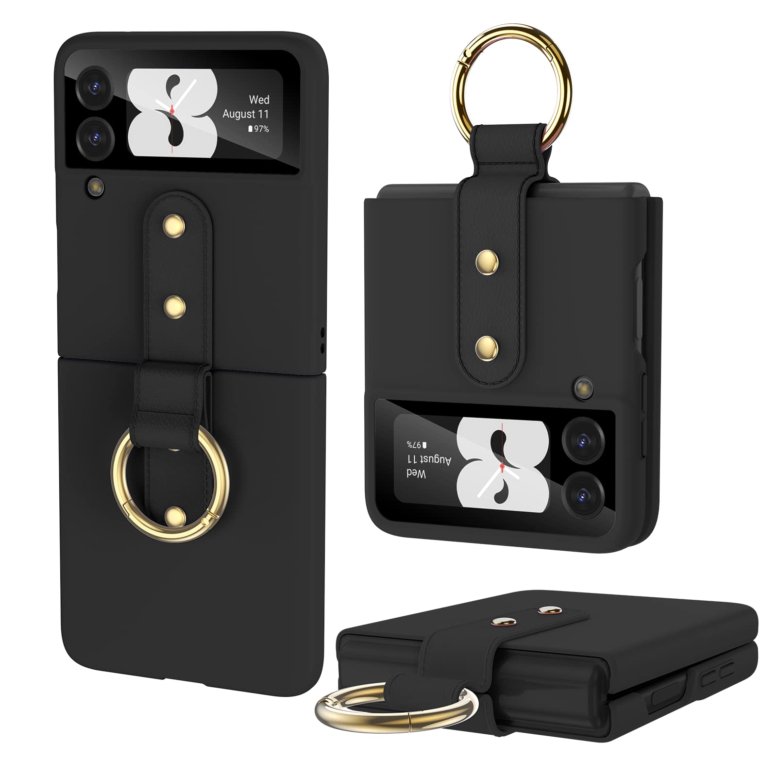 Case for Samsung Galaxy Z Flip 3 - Ultra Thin Hard PC Case with Outer Screen Protector and Ring, Shockproof Lightweight Protective Cover (Black)