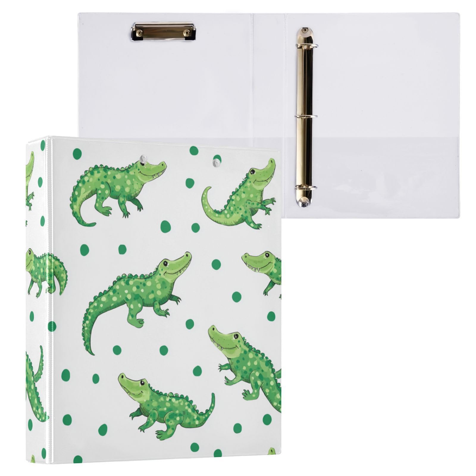 Kcldeci Raccoglitore a 3 anelli con copertina rigida, motivo coccodrilli verdi, 3,8 cm, 200 fogli, per ufficio, casa, rientro a scuola, confezione da 2