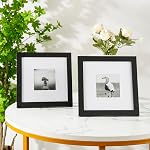 8x8 Picture Frames Set of 2 Display 6x6 or 4x4 Pictures with Mat or 8x8 Pictures without Mat Square Wood Black Photo Frames with HD Plexiglass for Tabletop Stand and Wall Mounting