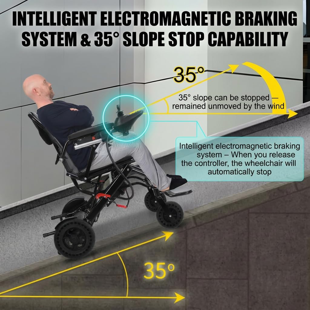 Sedia a rotelle elettrica pieghevole per la mobilità degli anziani, sedia elettrica da viaggio approvata dalle compagnie aeree con doppio motore da 500 W, portata 12 miglia, telaio leggero 22 kg