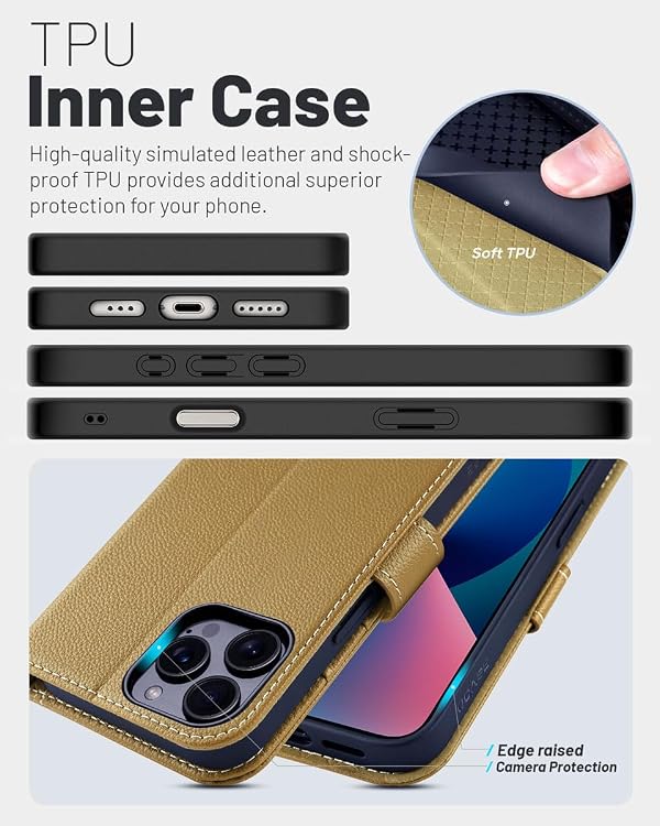 OCASE for iPhone 16 Pro Wallet Case PU Leather Flip Folio Case with Card Holders RFID Blocking Kickstand Shockproof TPU Inner Shell iPhone 16 Pro Phone Cover 6.3 Inch 2024-copper by OCASE - Image 4