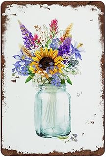 Graman Wildflower Fun Sign Decorable Bouquet Vintage Tin Sign Decor Mason Jar Floral Sign Farmhouse Decor Sunflower Wall Art Home Decor DIY Decor for Women Men 8x5.5 Inch