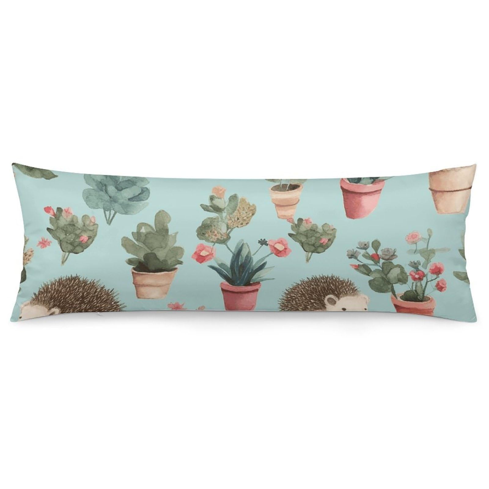 2 Pack Pillow Cases for Hair and Skin, Soft Breathable Pillow Case Covers with Hidden Zipper, Hedgehog Potted Flower Pillowcase 20"x54" Pillow Covers for Sleeping Gift