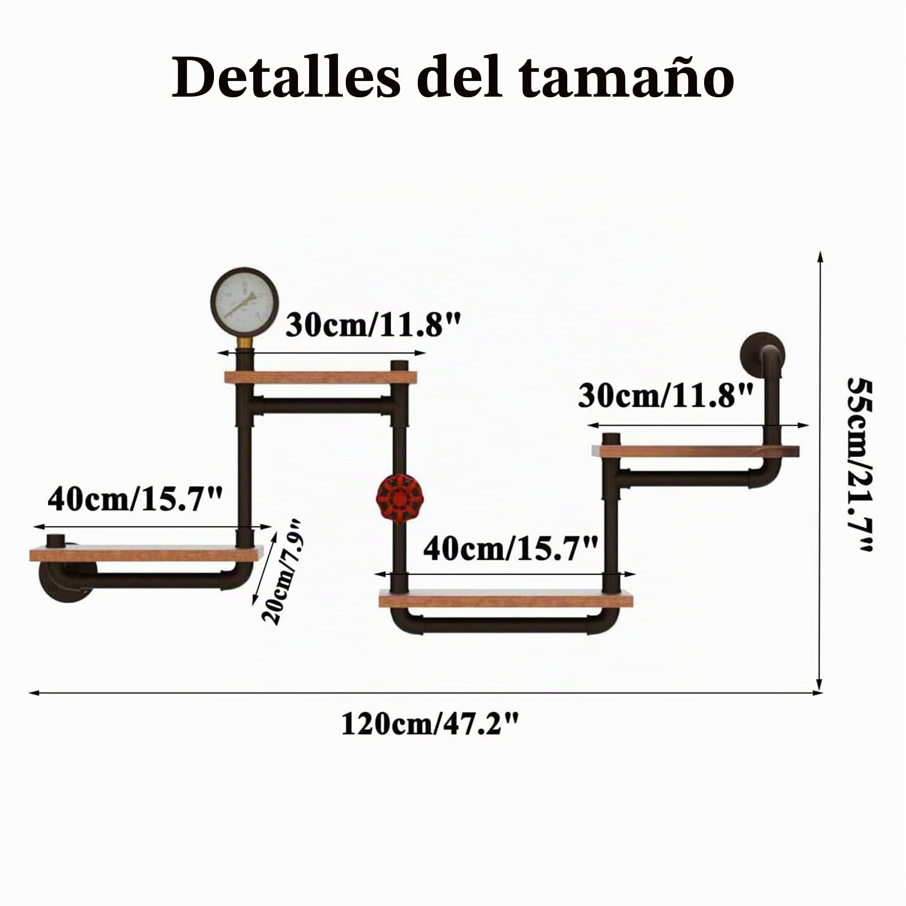 Estantería de pared industrial organizador de almacenamiento de tubos de metal rústico con estantes de madera, estantes flotantes de decoración para sala de estar, dormitorio y cocina