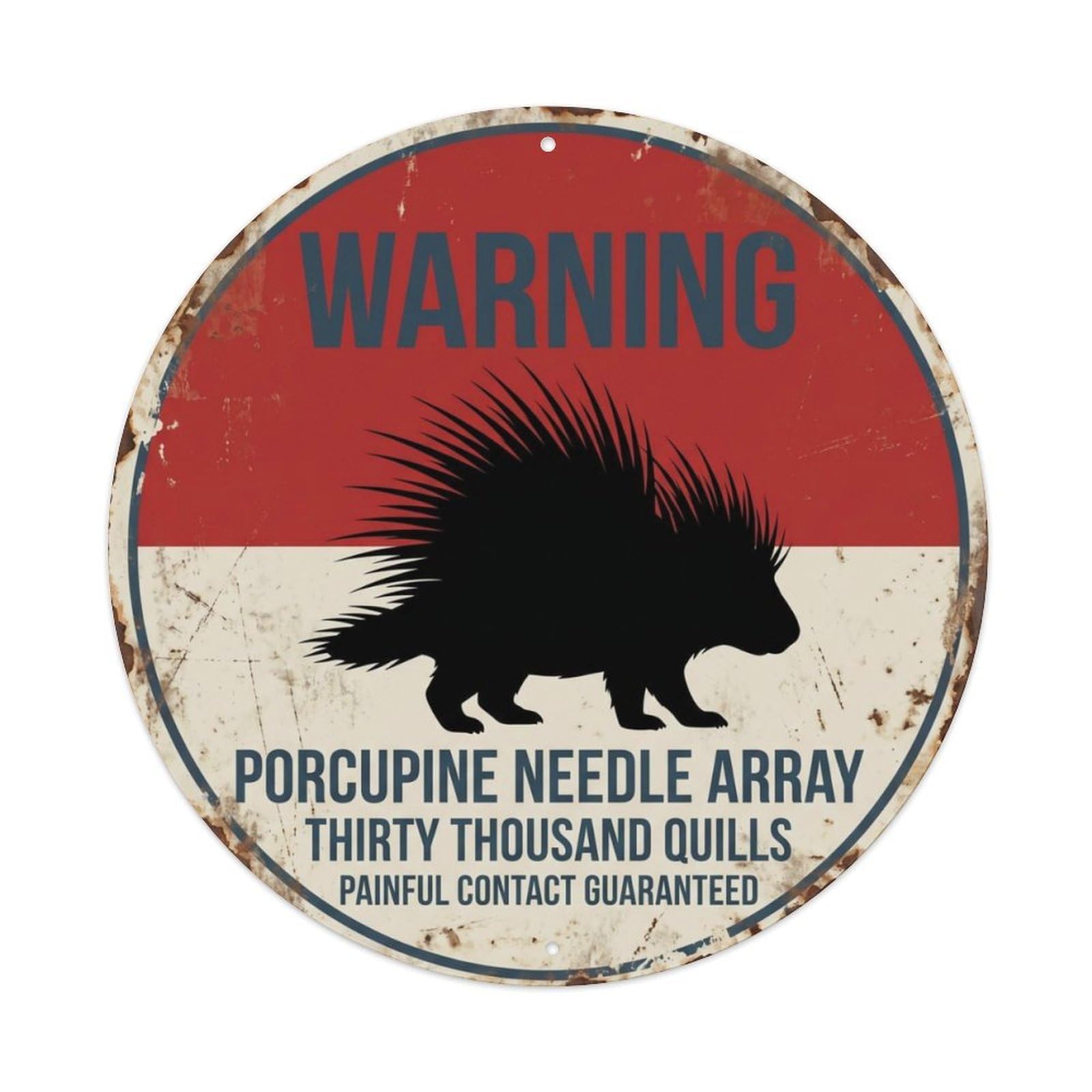 Fqcyn Style Grumpy Porcupine Needle Defense Metal Tin Sign Plaque Wall Decor For Cafe, Club Bar, Office, Home Garden Round Metal Poster 8X8inch