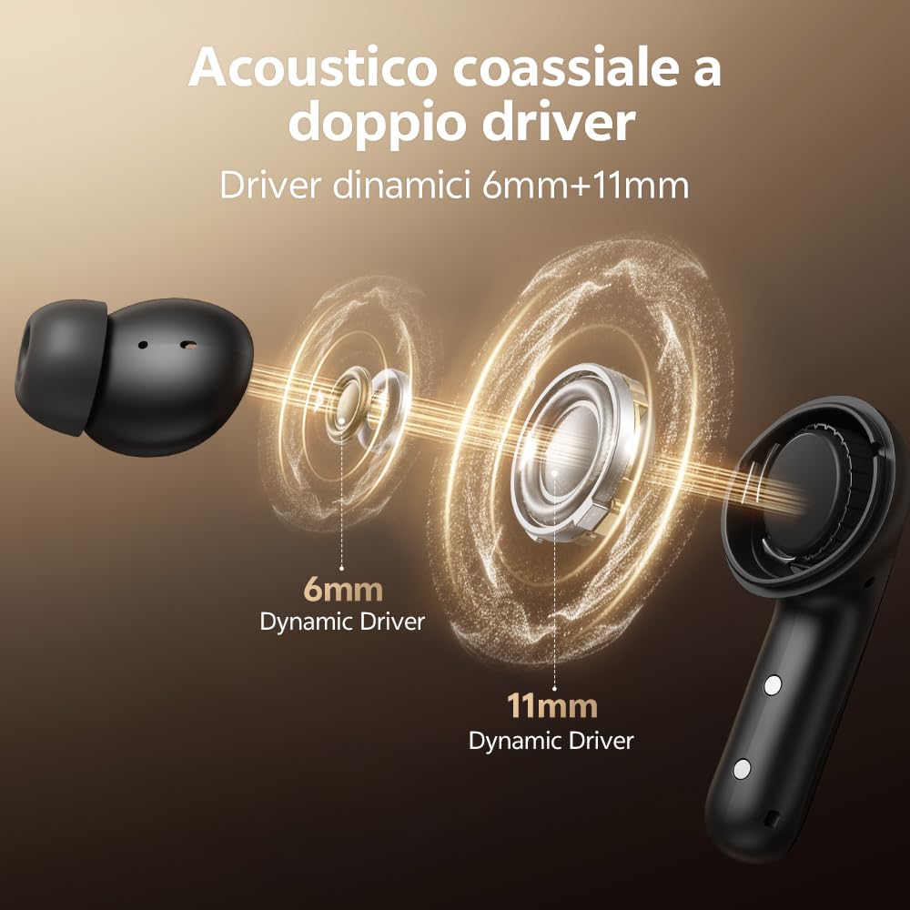 QCY MeloBuds N60 Cuffie bluetooth cancellazione rumore Attiva, Auricolari bluetooth 6.0 con Hi-Res Audio LDAC, Suono 3X più Puro, 45 ore, Comfort In-ear, Chiamate Chiare con 6 Mics, Ricarica Rapida