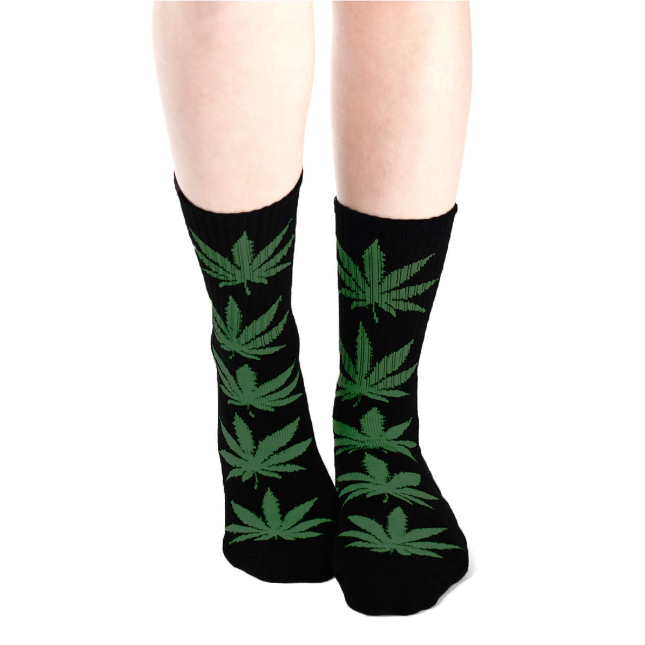 Morefaz Men's Black Green Unisex Socks Highlife Ganja Leaf Weed Comfort Calf Hi Wo (Black Green) Mfaz Ltd