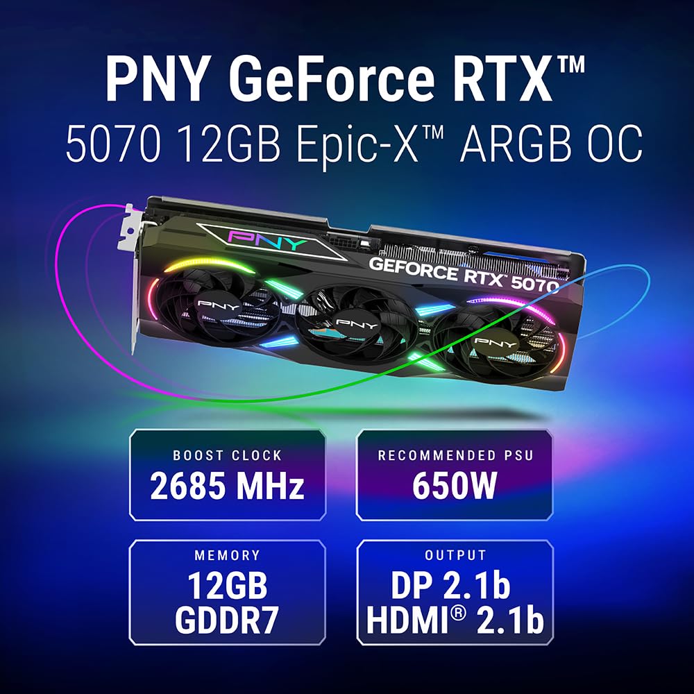 PNY Carte Graphique GeForce RTX™ 5070 12GB ARGB OC Triple Fan DLSS 4