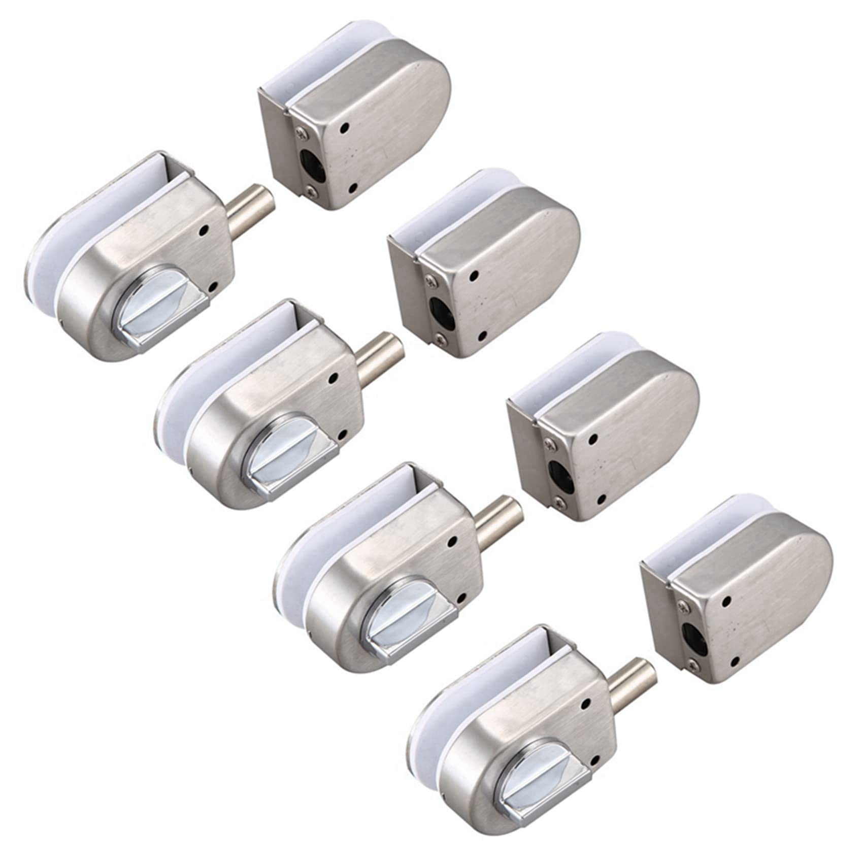 Jnchdghwa Silver 4X Stainless Steel,Glass Door Latches Lock/Bolt,138A,Without Drilling,For Double Glass Door, Frameless Glass Door