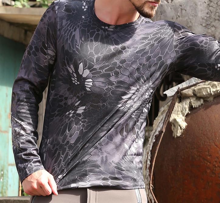 2PCS Men Hunting Camo Shirt Outdoor Long Sleeve UV Sun Protection Sun Shirts Loose Fit Quick Dry Running Workout Shirt (XL,06)