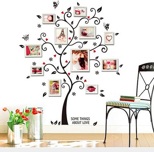 Kiddale Calcomanías de pared para árbol de fotos, adhesivos de PVC extraíbles, calcomanías de pared familiares, arte mural, decoración del hogar