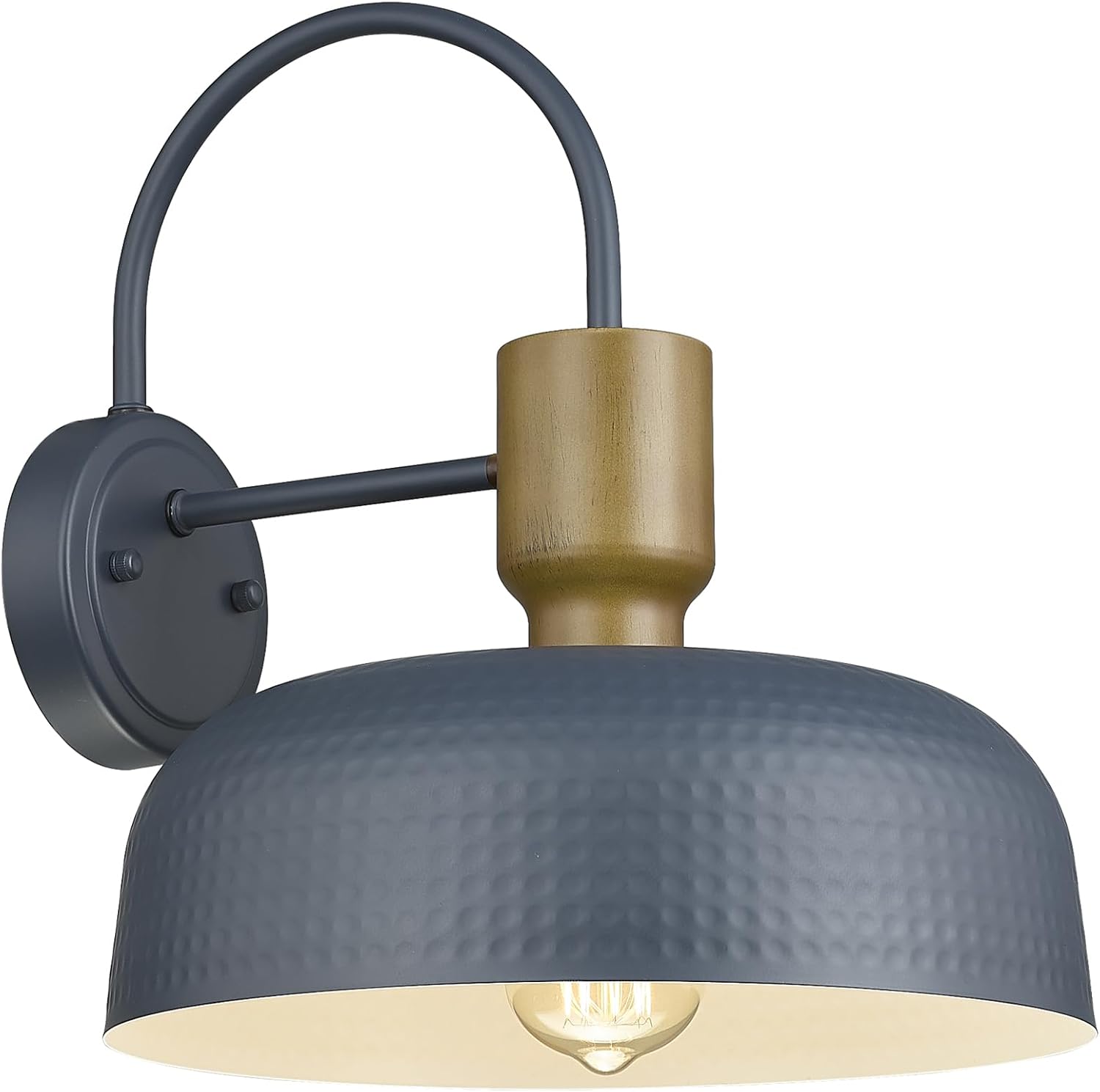 Outdoor Gooseneck Barn Lights, Blue Industrial Exterior Wall Sconces with Hammered Metal Shade Wall Mount Lighting for House Patio Porch Garage Entryway