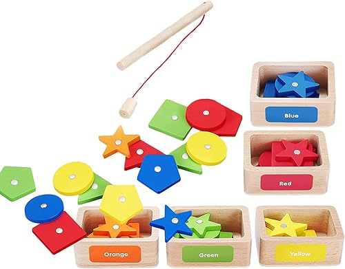 Xiezyxuan Montessori Toy Educational Sorting Cup&Fishing Game 2-in-1 Magnetic Learning Wooden Fishing Game Toy Baby Sensory Bins for Toddlers fits