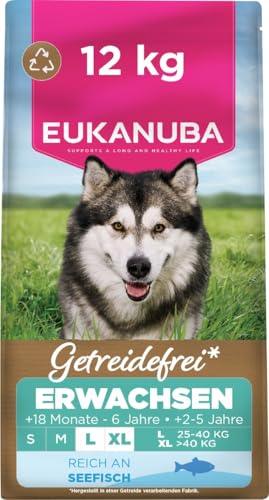 Eukanuba Hundefutter getreidefrei mit Fisch für große Rassen, Premium Trockenfutter ohne Getreide für...