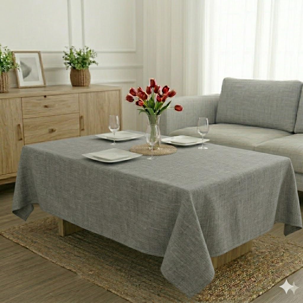 CASA-NEST Washable Jute Table Cover Pack of 1 Heat Resistant Table Cover for Kitchen Table/Dining Table Wedding Party, 36 x 54 Inches (Light Grey)-image-13