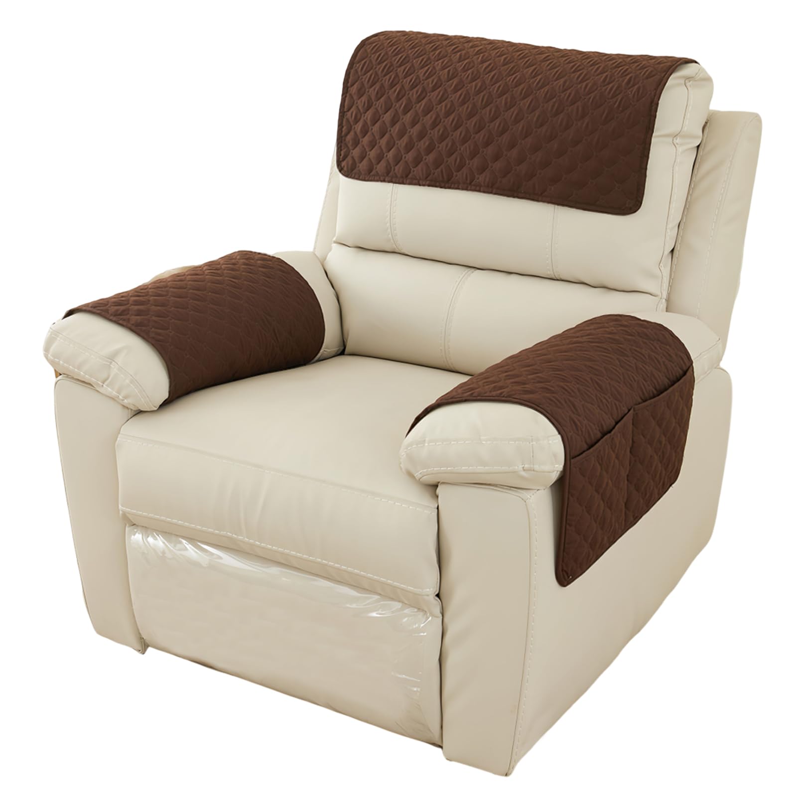 3 Piezas 1 Plaza Funda Cubre Sofá, Protector para Sofás Acolchado Reversible, Sillón Relax Funda de Sofá, Cubierta del Brazo de La Silla Reclinable para Silla, Sillón Reclinable, Sofá (Marrón)