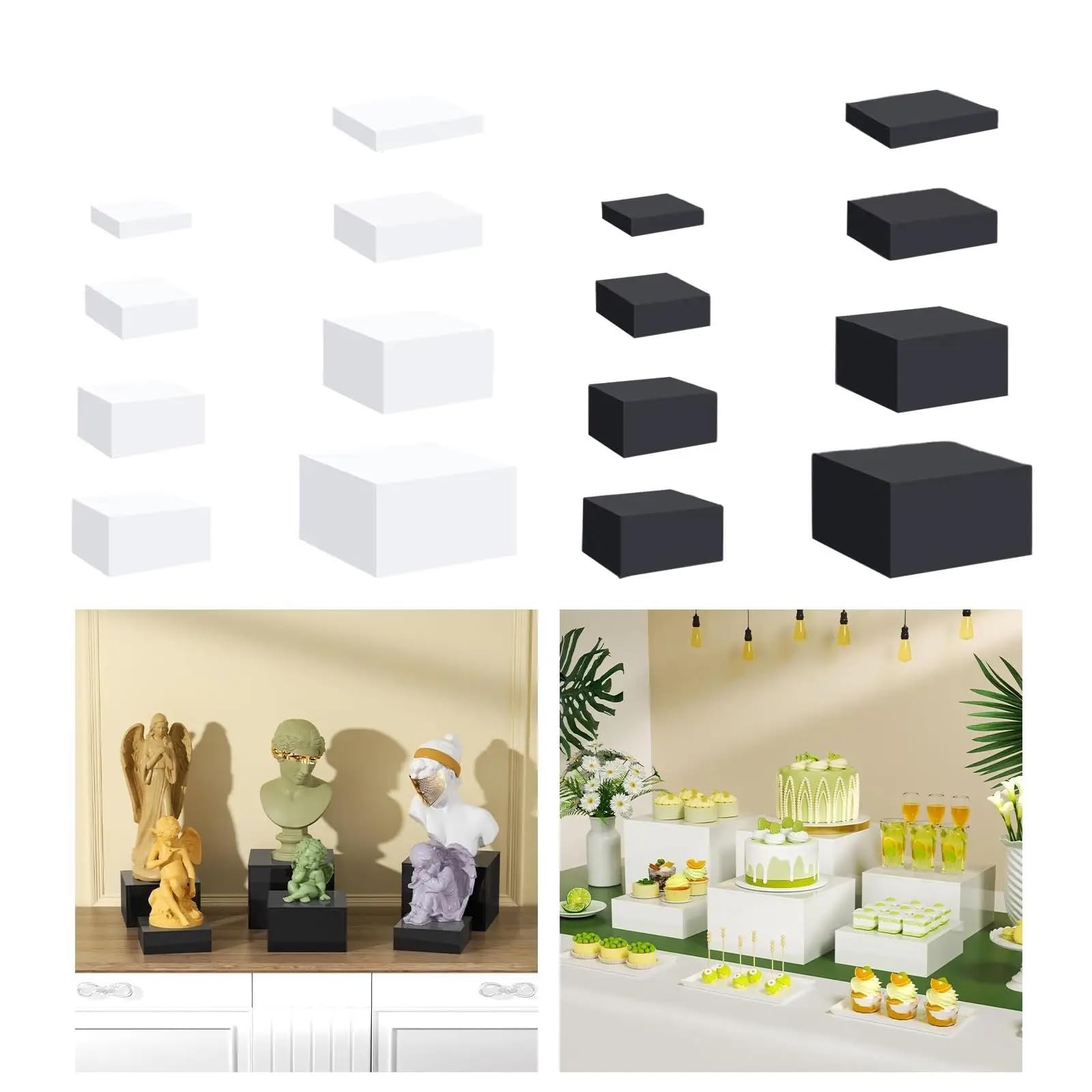 Soporte para bufé 8 piezas de soporte mesa con caja exhibición for buffet, soportes elevación anidados for recolección alimentos, catering, pasteles y cosméticos(Black)
