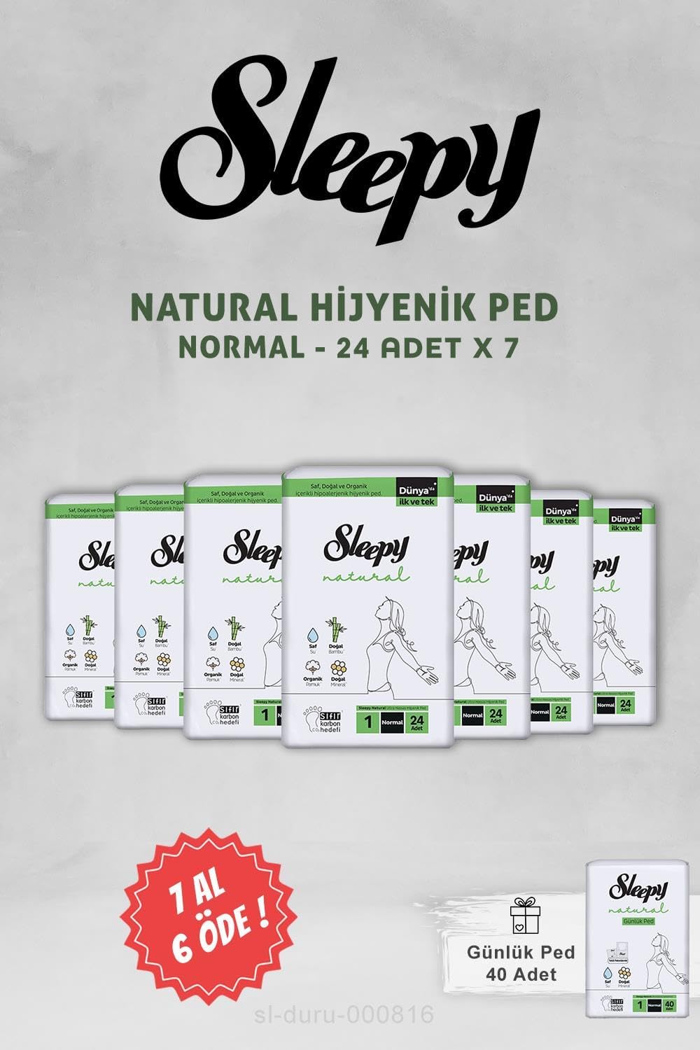 Sleepy 7 AL 6 ÖDE Natural Ultra Normal Hijyenik Ped 24 Adet ve 40'lı Günlük Ped