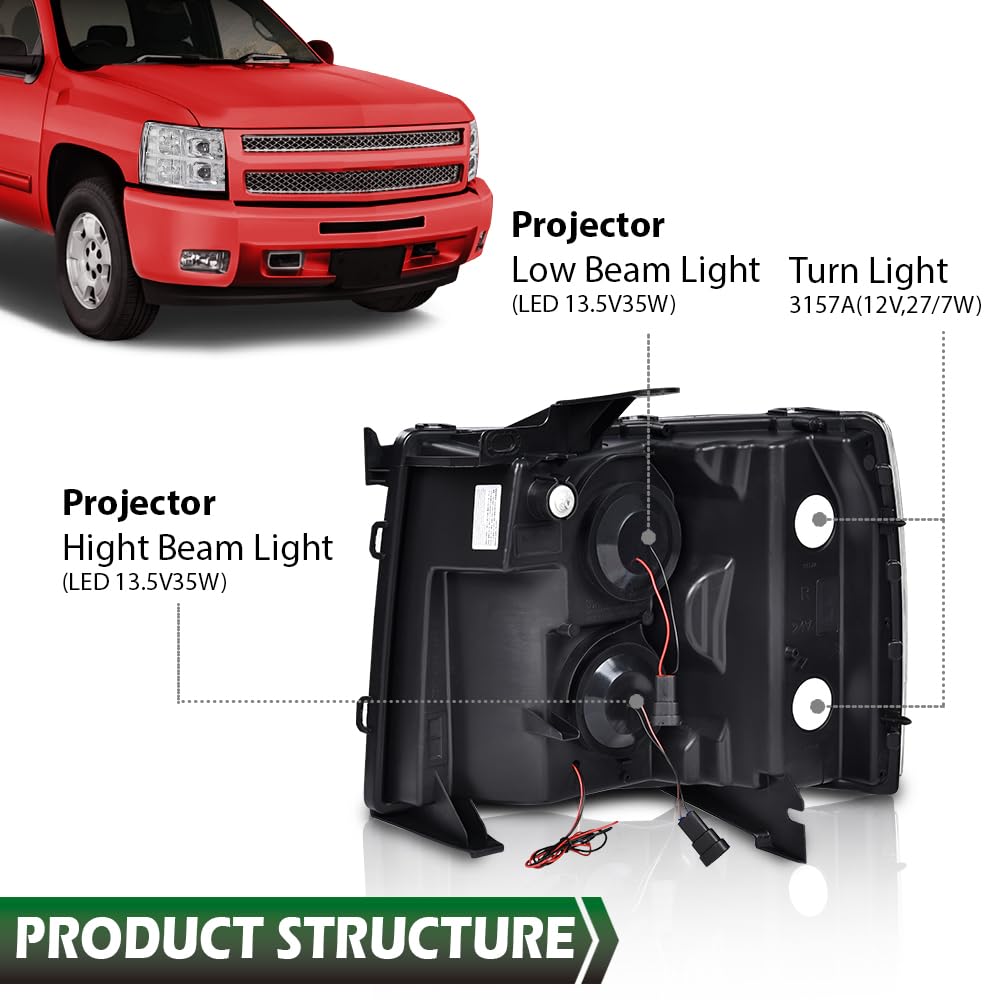 DRL LED Projector Headlights For 2007-2013 Chevy Silverado 1500/2500 - DOT & SAE Certified 7 thumbnail image