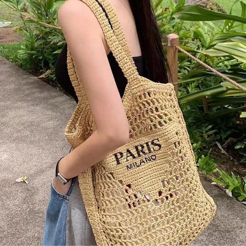 Straw Mesh Crochet Tote Bag for Women - Beach Bag with Woven Design - Image 3