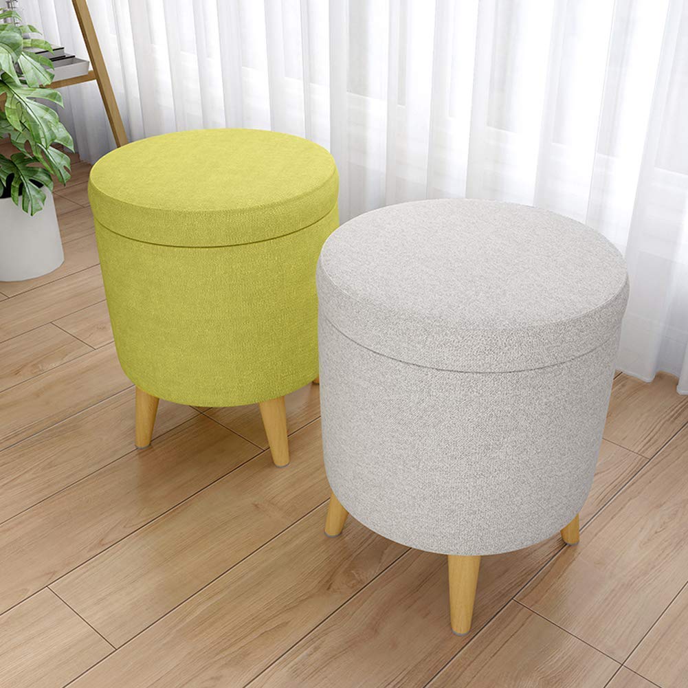 Taboret do salonu Taboret ze schowkiem Podnóżek z wypełnieniem Okrągły taboret lniany Taboret do toaletki z 4 drewnianymi nogami Ciemnoszary 37x37x45cm Keep it in mind